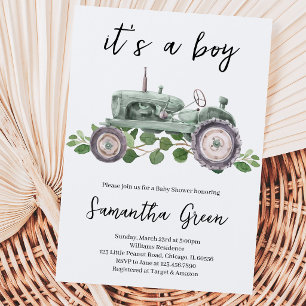Invitation C'est une douche pour bébé tracteur garçon