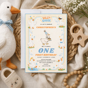 Invitation C'est UNE drôle d'oie rétro 1er anniversaire amusa