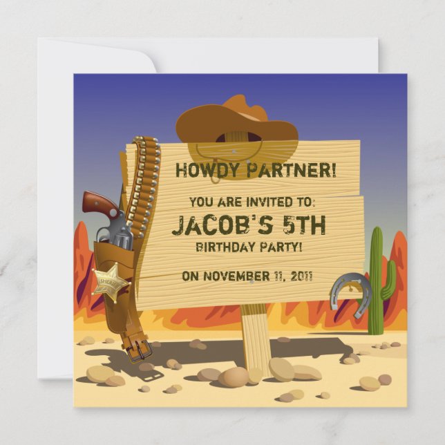 Invitation C'est une fête d'anniversaire de Cowboy ! (Devant)
