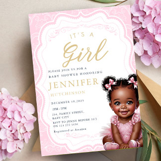 Invitation C'est une fille Africaine Américaine Baby Girl Dou