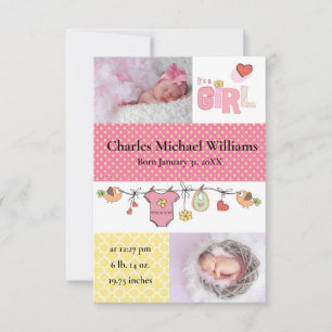 Invitation C'est une fille - Annonce de naissance 3x5