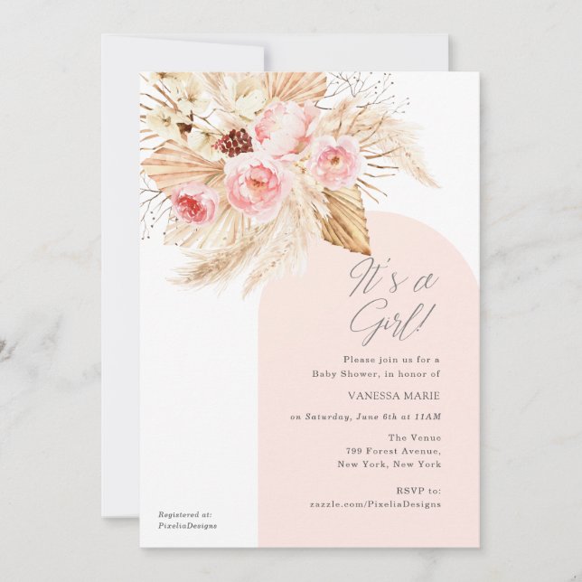 Invitation C'est une fille Arc moderne Boho Baby shower Flora (Devant)
