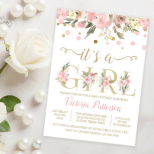 Invitation C'est une fille Baby Shower aquarelle florale