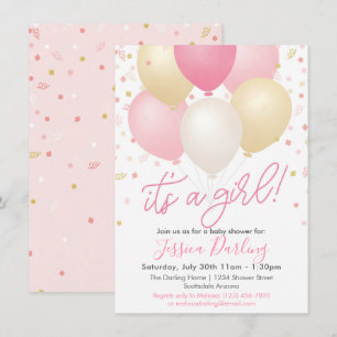 Invitation C'est une fille Baby shower Ballons roses et Confe