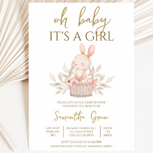 Invitation C'est une fille Baby Shower Boho Lapin