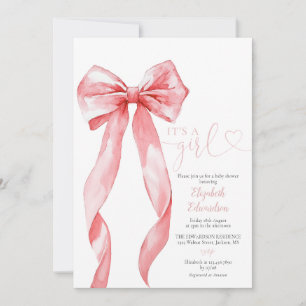 Invitation C'Est Une Fille Baby shower Bow Rose Tout En Un