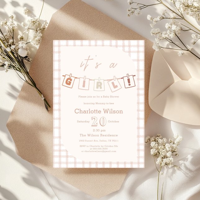 Invitation C'est une fille ! Baby shower couleur Boho mignon (Créateur téléchargé)