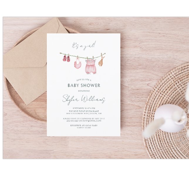 Invitation C'est une fille Baby shower d'aquarelle simple vêt (Créateur téléchargé)