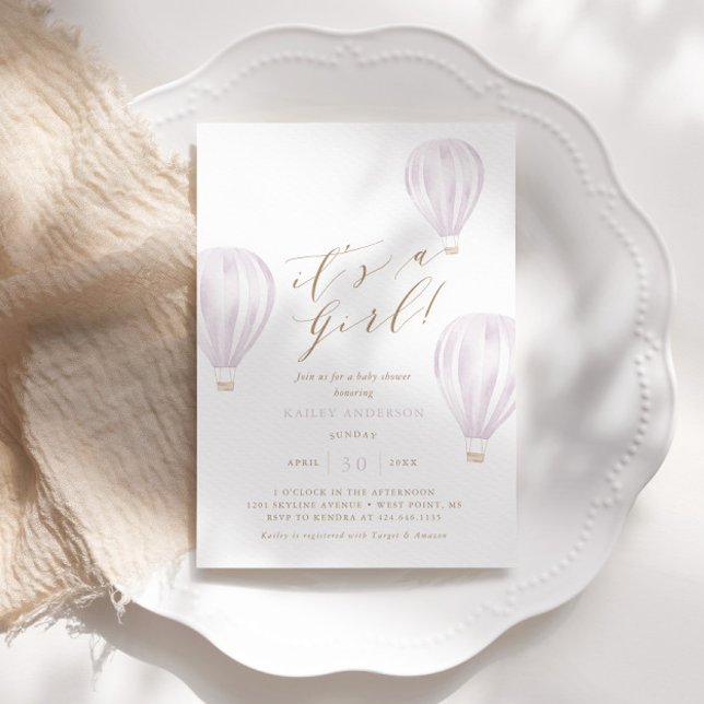 Invitation C'est une fille - Baby shower de ballon à air chau (Créateur téléchargé)