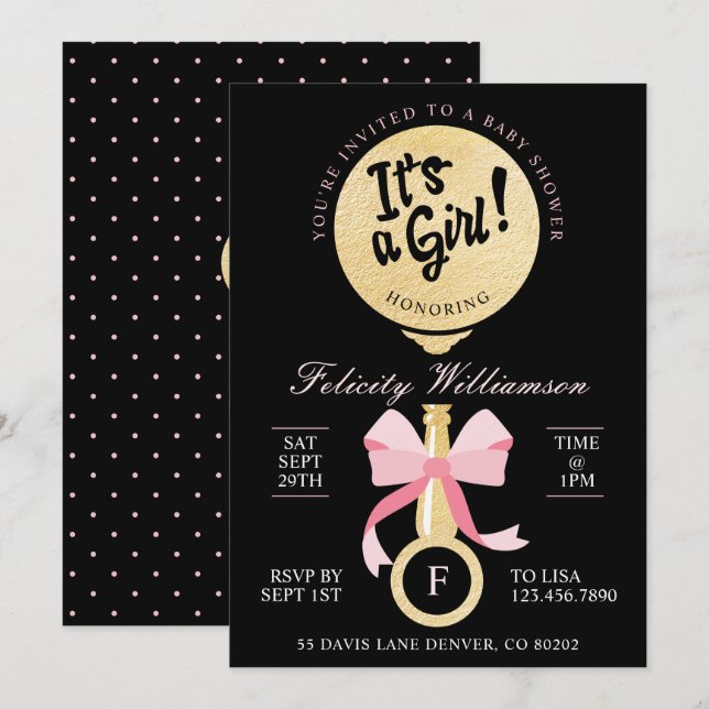 Invitation C'est une fille Baby shower de bétail (Devant / Derrière)