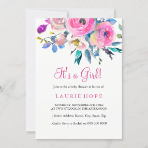 Invitation C'est une fille baby shower de fleur rose invitati