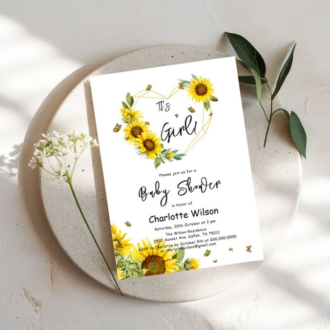 Invitation C'est une fille ! Baby shower des tournesols et pa (Créateur téléchargé)