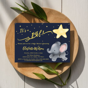 Invitation C'est une fille ! Baby shower Eléphant Bébé mignon