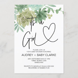 Invitation C'est une Fille Baby shower Parti Vert Succulents