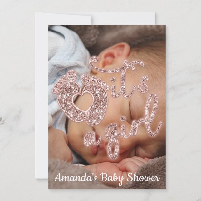 Invitation C'est une fille Baby shower photo personnalisée Pa (Dos)