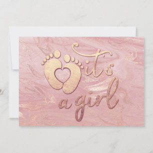 Invitation C'est une fille Baby shower Pieds Rose Marble Or