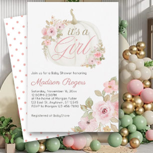 Invitation C'est une fille - Baby shower Rose Citrouille