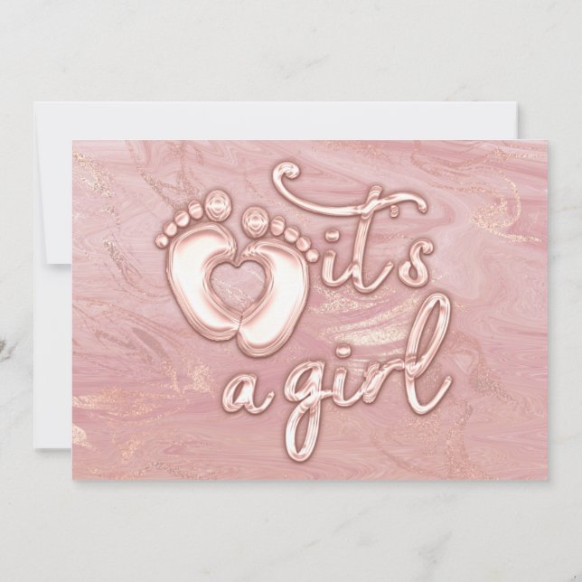 Invitation C'est une fille Baby shower Rose marbre pieds rose (Dos)