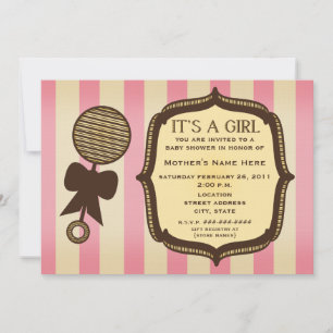 Invitation C'est une fille Baby shower Vintage roseau rose