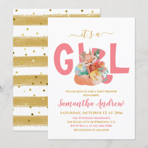 Invitation C'est une fille belle Sleepy Fox Baby shower Invi