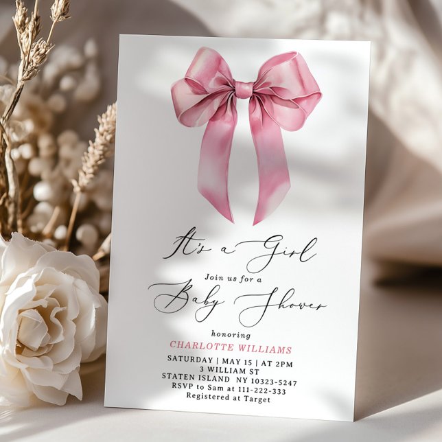 Invitation C'est une fille Blush rose Bow Baby shower (Créateur téléchargé)