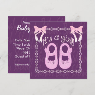 Invitation C'est une fille Bow Chaussures Baby shower violet 
