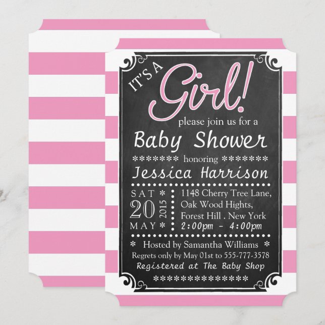 Invitation C'est une fille ! Chalkboard Baby Shower Invitatio (Devant / Derrière)