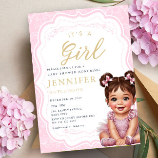 Invitation C'est une fille Coquette bébé fille douche