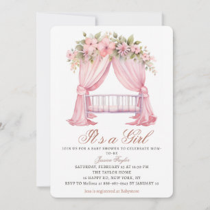 Invitation C'est une fille Crib Fleurs roses de printemps Bab