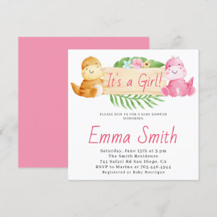 Invitation C'est une fille - Dinosaure aquarelle Baby Shower