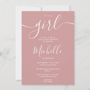 Invitation C'Est Une Fille Élégante Dusty Rose Baby shower ro