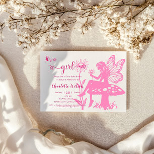 Invitation C'est une fille ! Fée Champignon et Fleurs Baby Sh