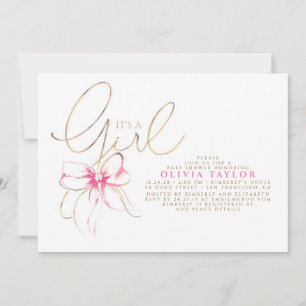Invitation C'est une fille Fête de bébé élégante rose et or