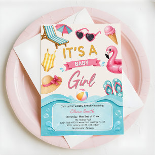 Invitation C'est une fille, fête d'été au bord de la piscine 