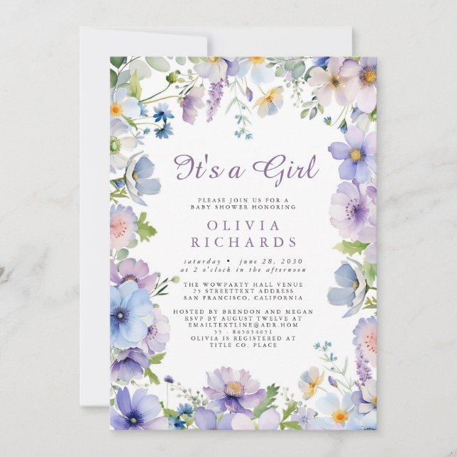 Invitation C'est une fille Fleur sauvage Floral Baby Shower  (Devant)