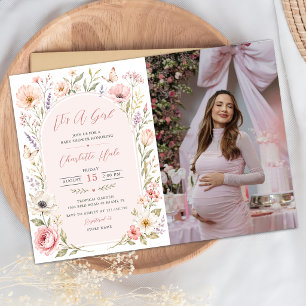 Invitation C'est une fille Fleurs Baby Shower Photo