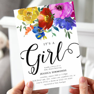 Invitation C'est une fille Fleurs vives et audacieuses Baby S