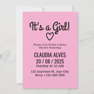 Invitation C'Est Une Fille Jolie rose Baby shower Moderne Fil
