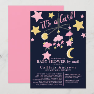 Invitation C'est une fille Lune Stars Baby shower mobile par