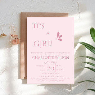 Invitation C'est une fille ! Minimalisme Baby Shower Rose Pas