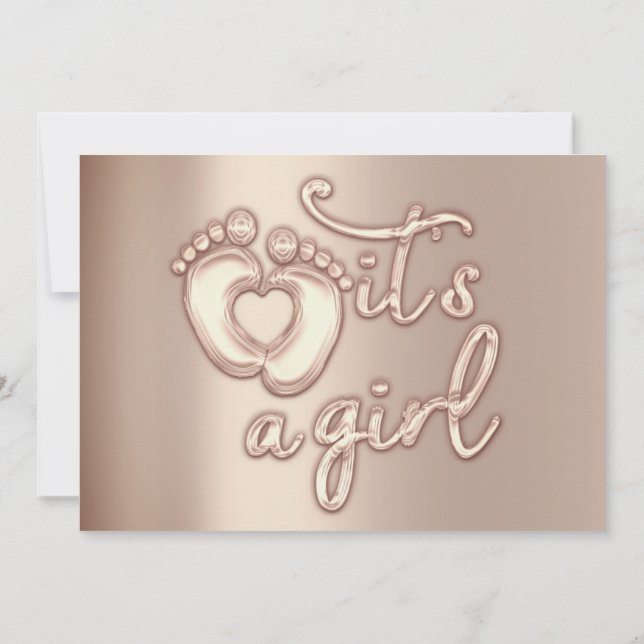 Invitation C'est une fille Nouveau bébé Douche Rose Gold Hear (Dos)