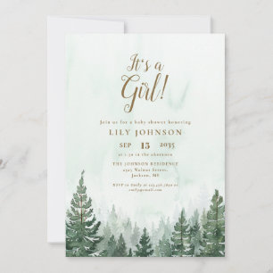 Invitation C'est une fille Pine Forest Tout en un QR Baby Sho
