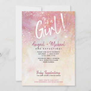 Invitation C'est une fille rose aquarelle Baby shower de pein