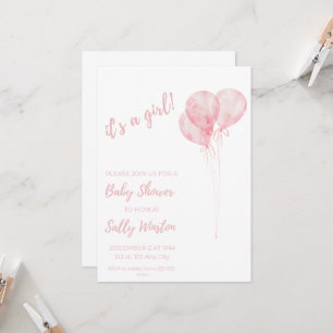 Invitation C'est une fille rose ballons Baby shower Invitatio
