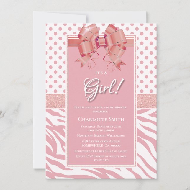 Invitation C'est une fille rose et Baby shower blanc (Devant)