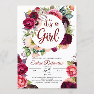 Invitation C'est une fille rousse bordeaux et marron fleuri b