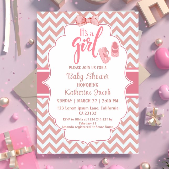 Invitation C'est une fille rousse rose baby shower fille (Créateur téléchargé)