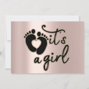 Invitation C'est une fille Script Baby shower Pieds Rose noir