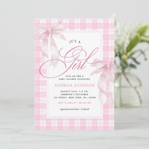 Invitation C'est une fille vaches et rose En vichy Baby showe