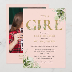Invitation C'est une fille verdoyante rose Baby shower photo 